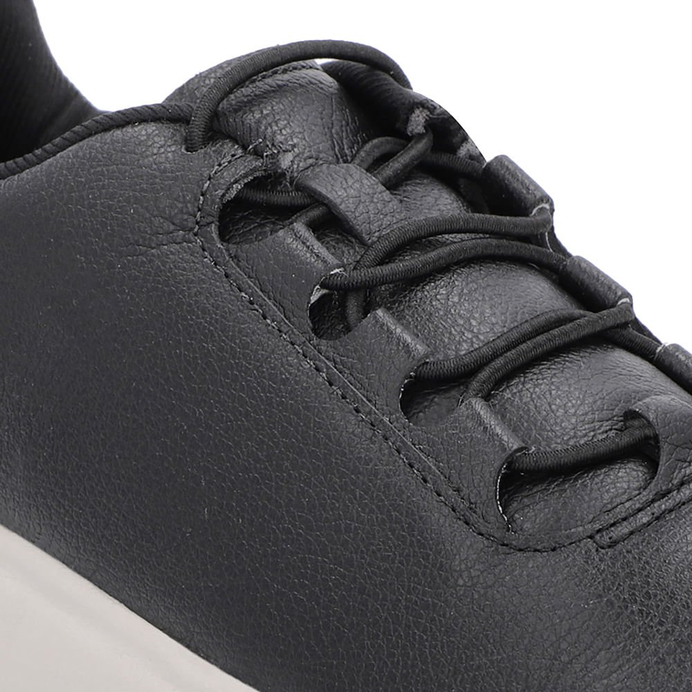 Tênis Preto Couro Sola Alta Cadarço Elástico Preto 4