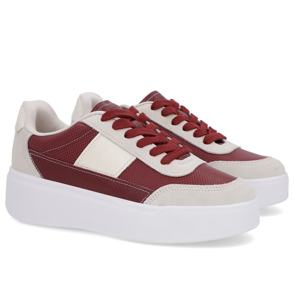 Tênis Vermelho Couro Sola Alta Detalhe Branco Marfim Branco 2