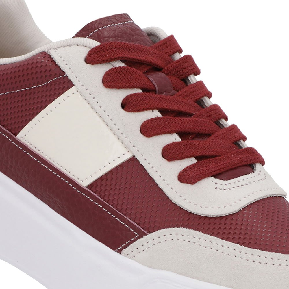 Tênis Vermelho Couro Sola Alta Detalhe Branco Marfim Branco 4