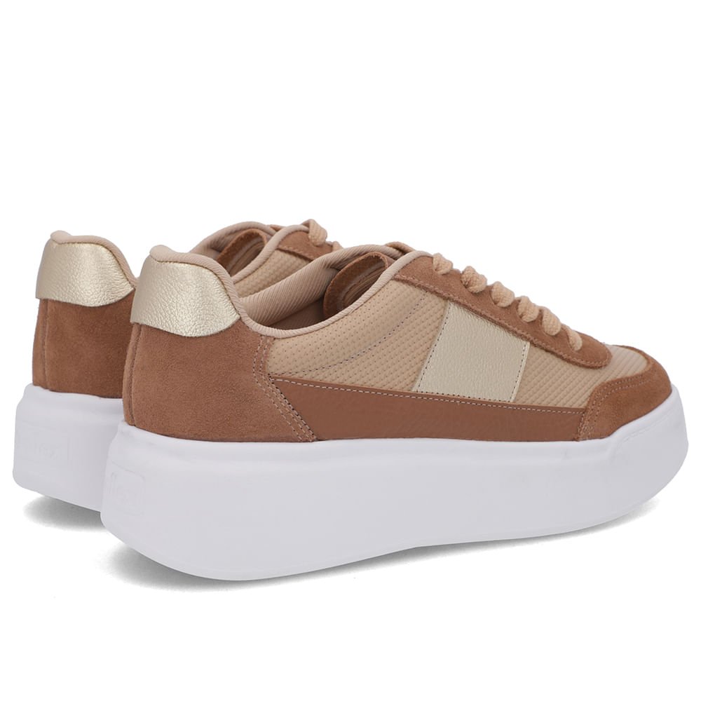 Tênis Bege Couro Sola Alta Detalhe Marrom Marrom 3