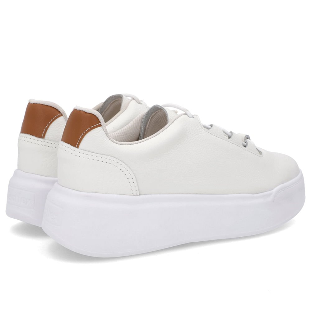Tênis Branco Couro Sola Alta Cadarço Elástico Branco 3