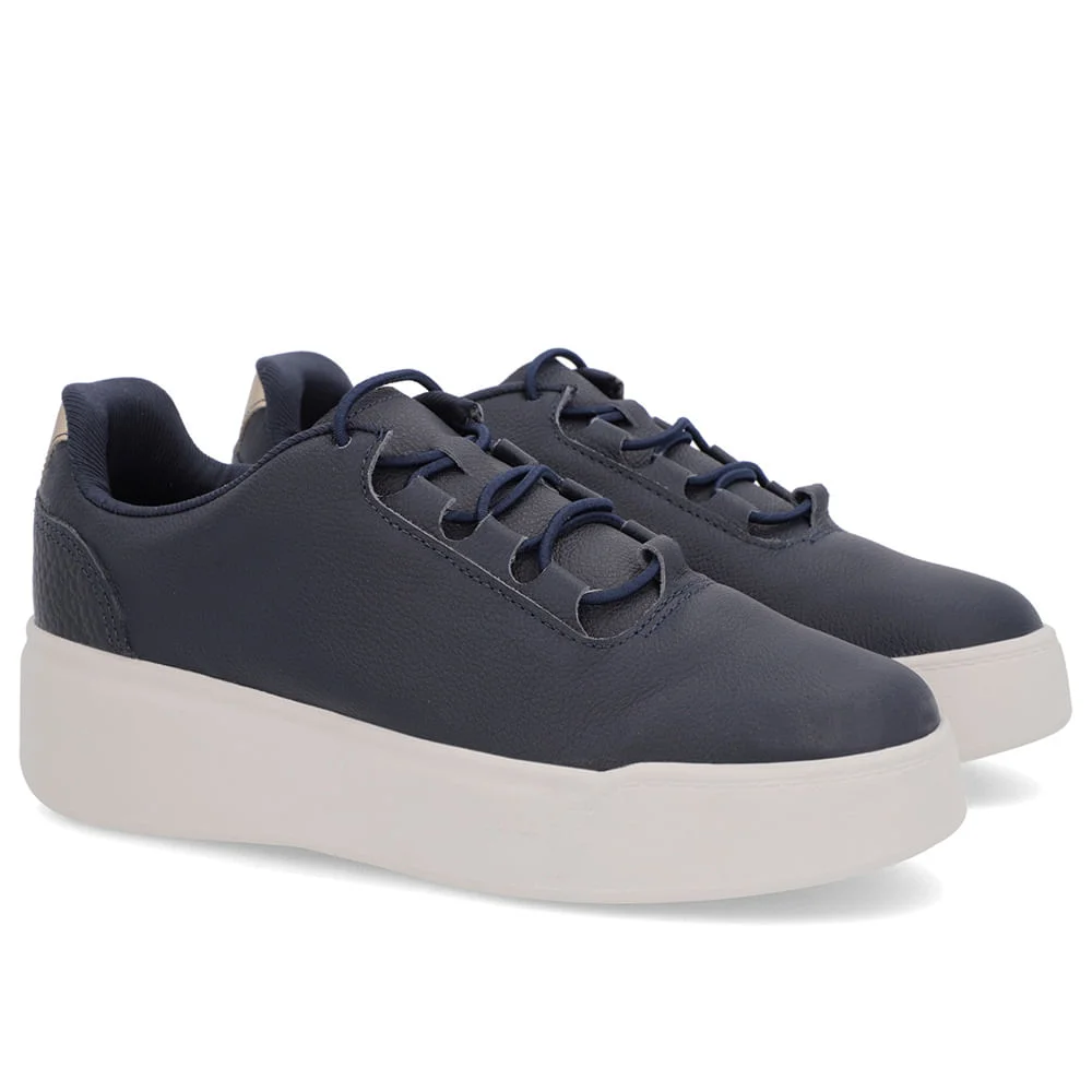 Tênis Azul Couro Sola Alta Cadarço Elástico Azul 2