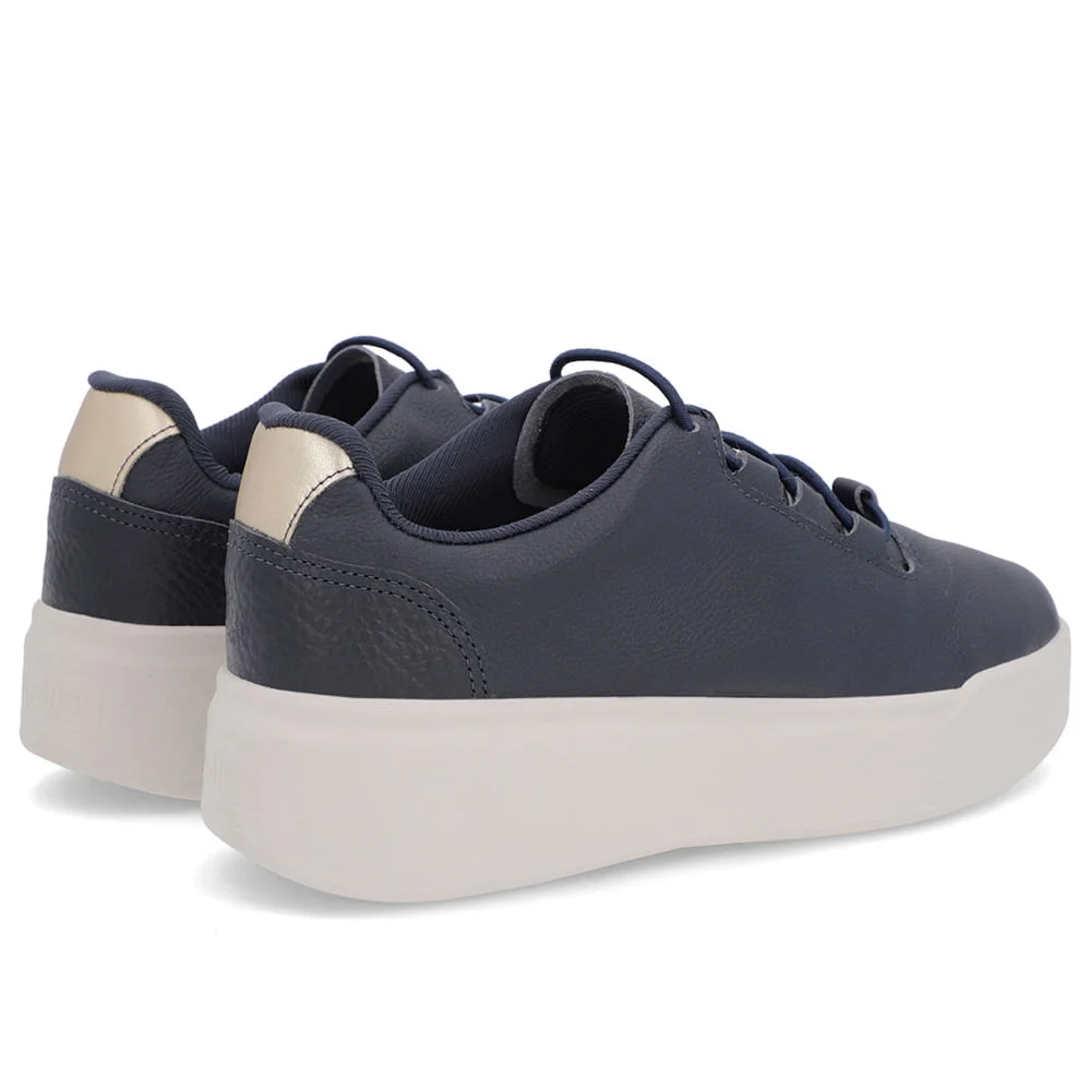 Tênis Azul Couro Sola Alta Cadarço Elástico Azul 3