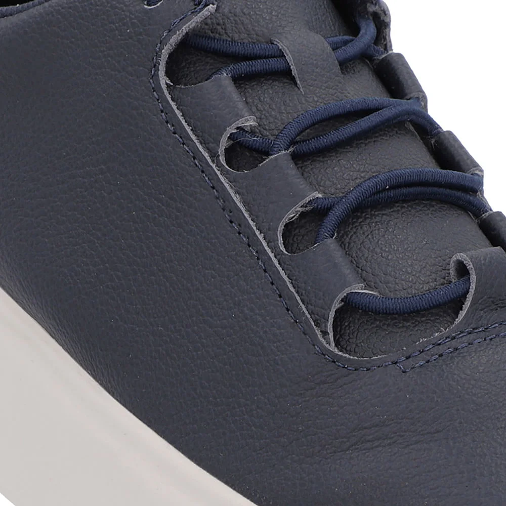 Tênis Azul Couro Sola Alta Cadarço Elástico Azul 4