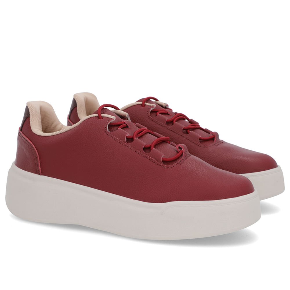 Tênis Vermelho Couro Sola Alta Cadarço Elástico Vermelho 2