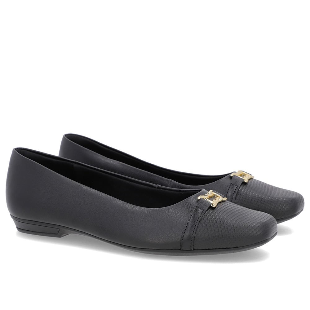 Sapatilha Preta Couro Bico Preto Preto 2