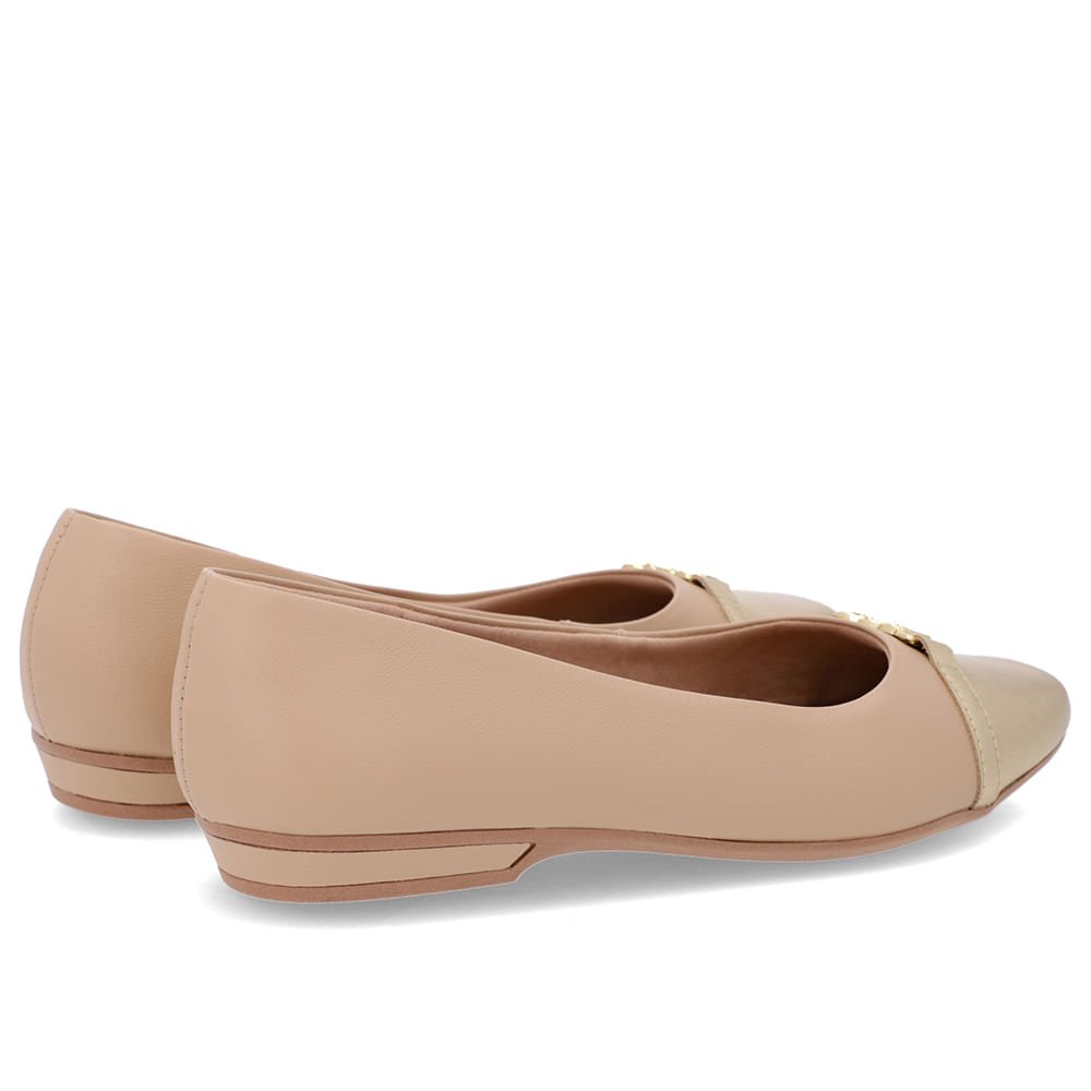 Sapatilha Bege Couro Bico Dourada Bege 3