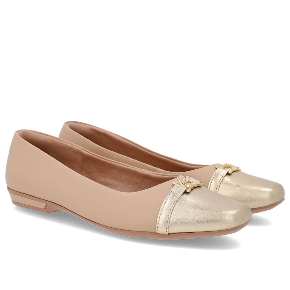 Sapatilha Bege Couro Bico Dourada Bege 2