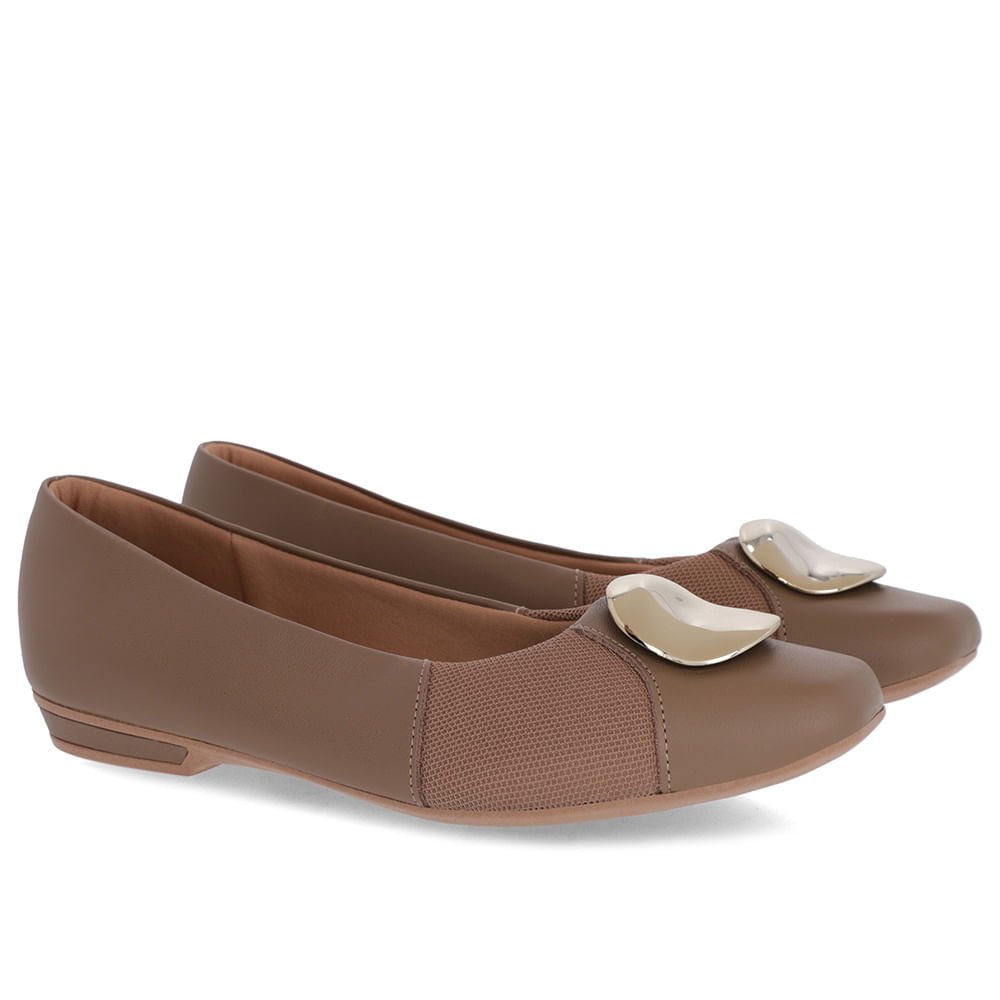 Sapatilha Marrom Couro Lateral Tecido Marrom 2