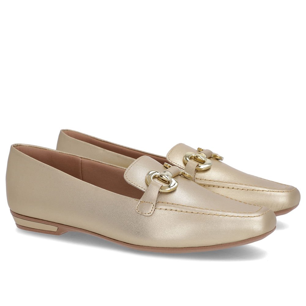 Loafer Dourado Couro Bridão Dourado 2