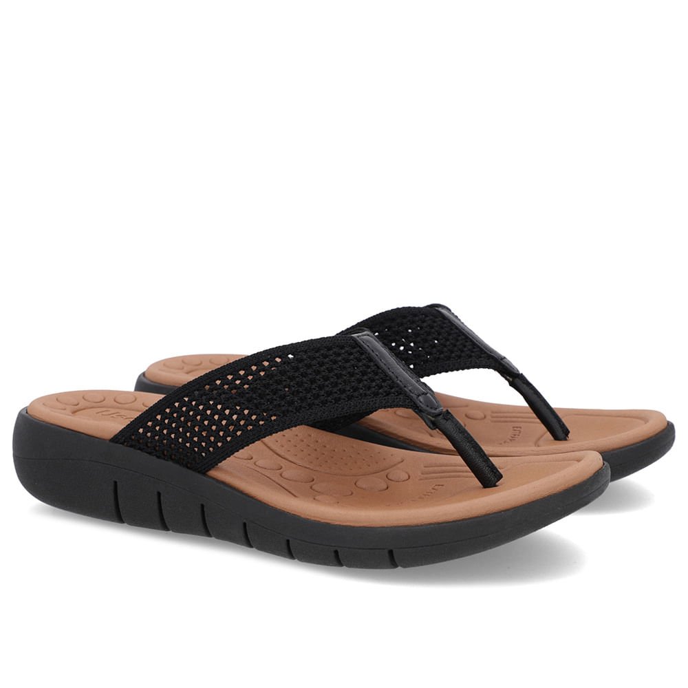 Chinelo Salto Rasteiro Tricot Preto Preto 2