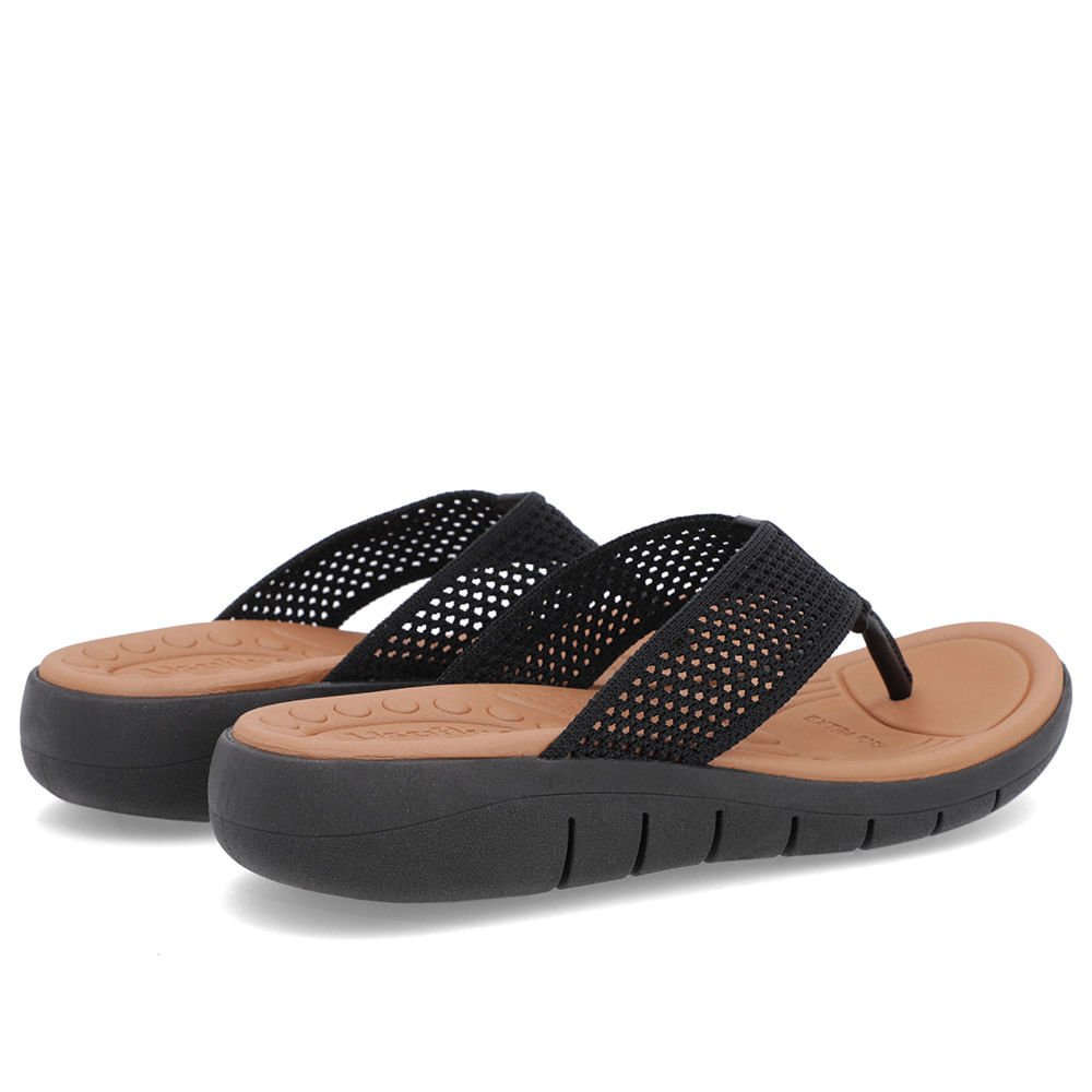 Chinelo Salto Rasteiro Tricot Preto Preto 3