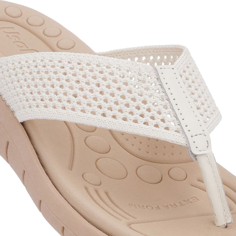 Chinelo Salto Rasteiro Tricot Branco Marfim Branco 4