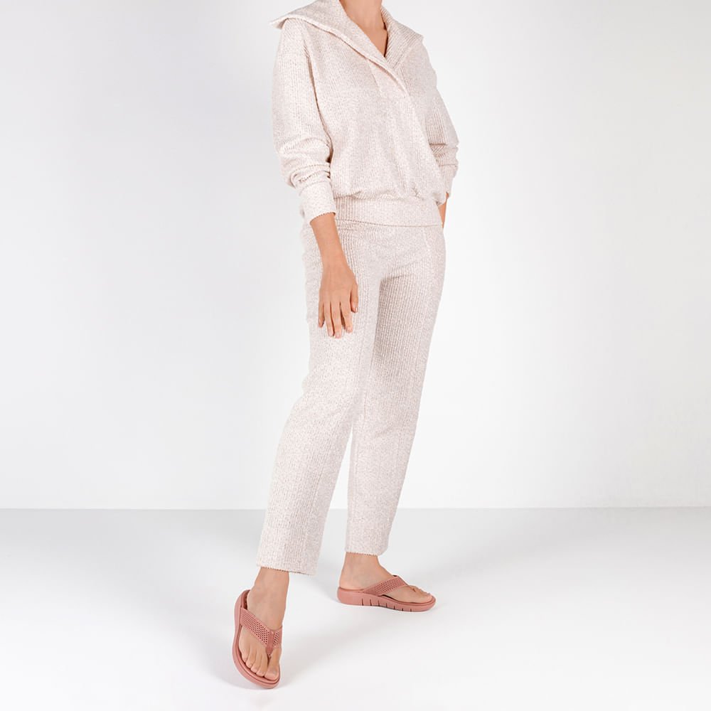 Chinelo Salto Rasteiro Tricot Rosa Rosa 4