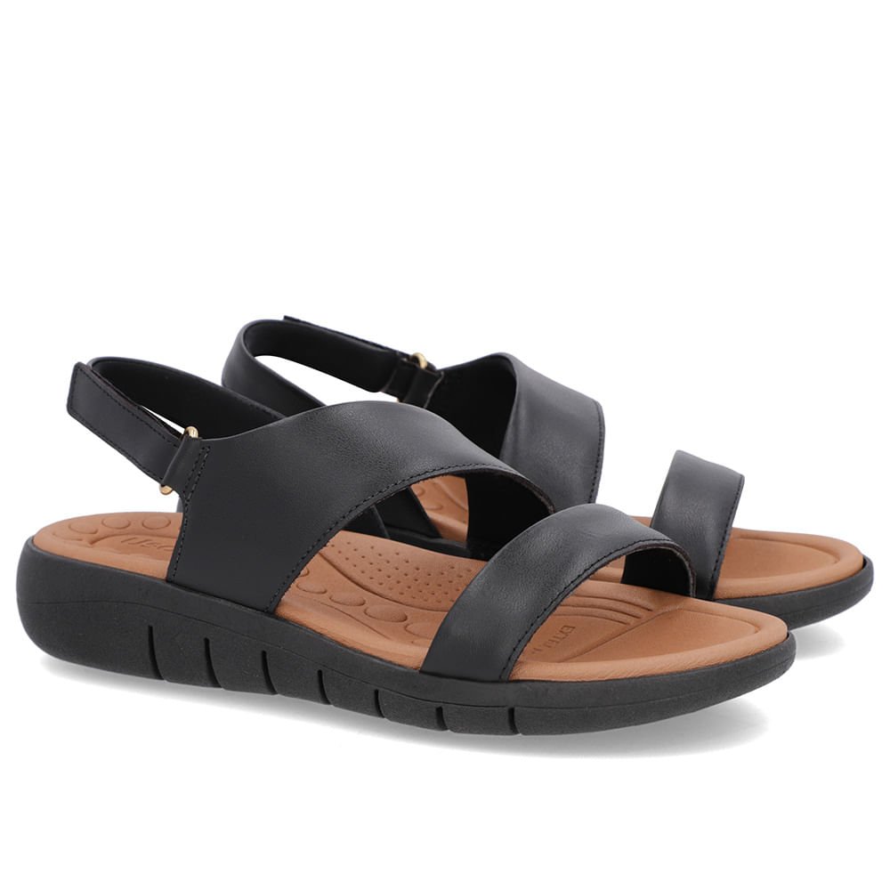 Sandália Couro Preta Tira Fecho-Flex Preto 2