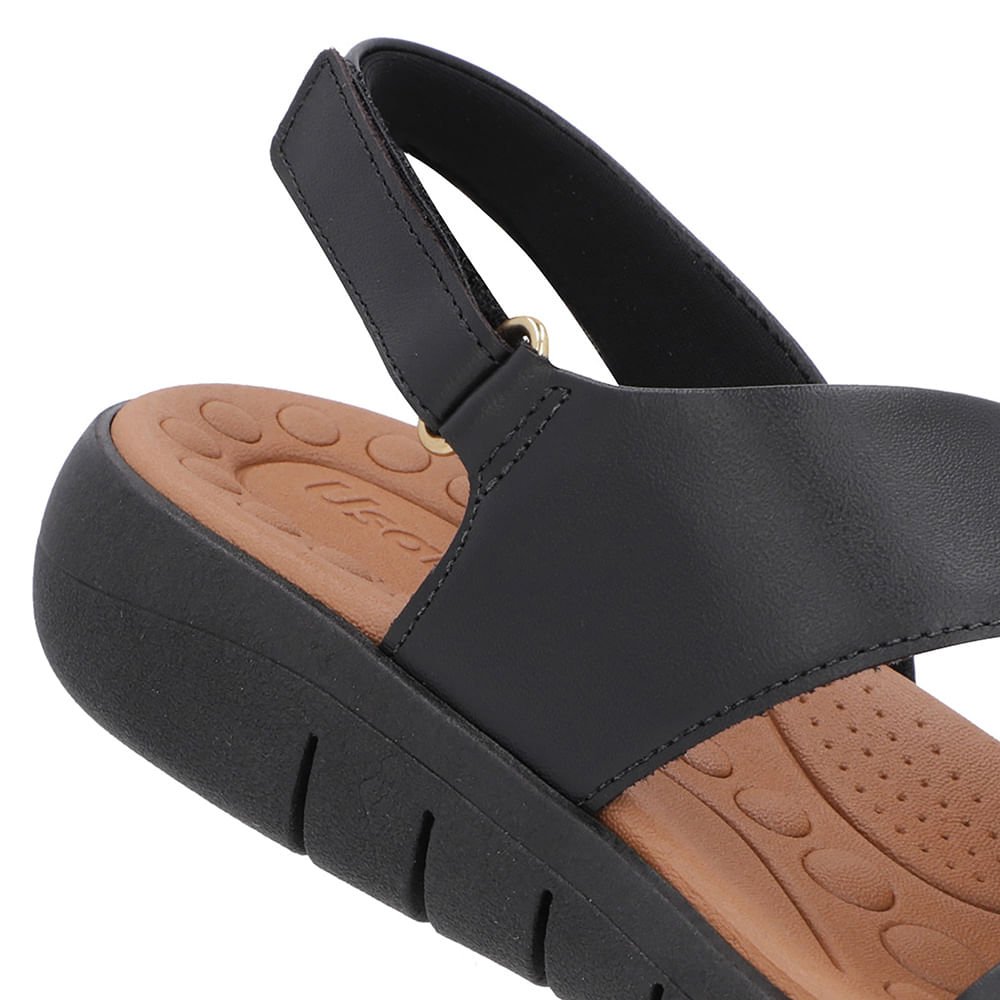Sandália Couro Preta Tira Fecho-Flex Preto 4