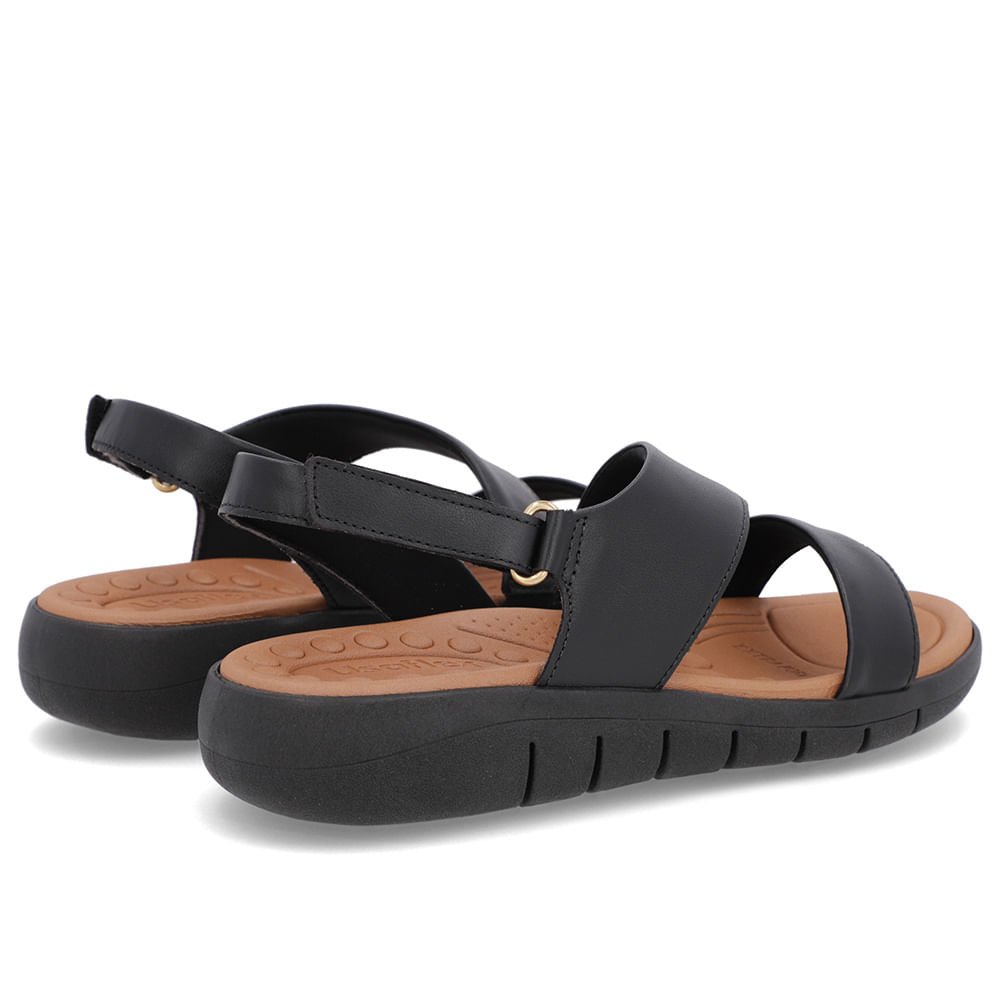 Sandália Couro Preta Tira Fecho-Flex Preto 3