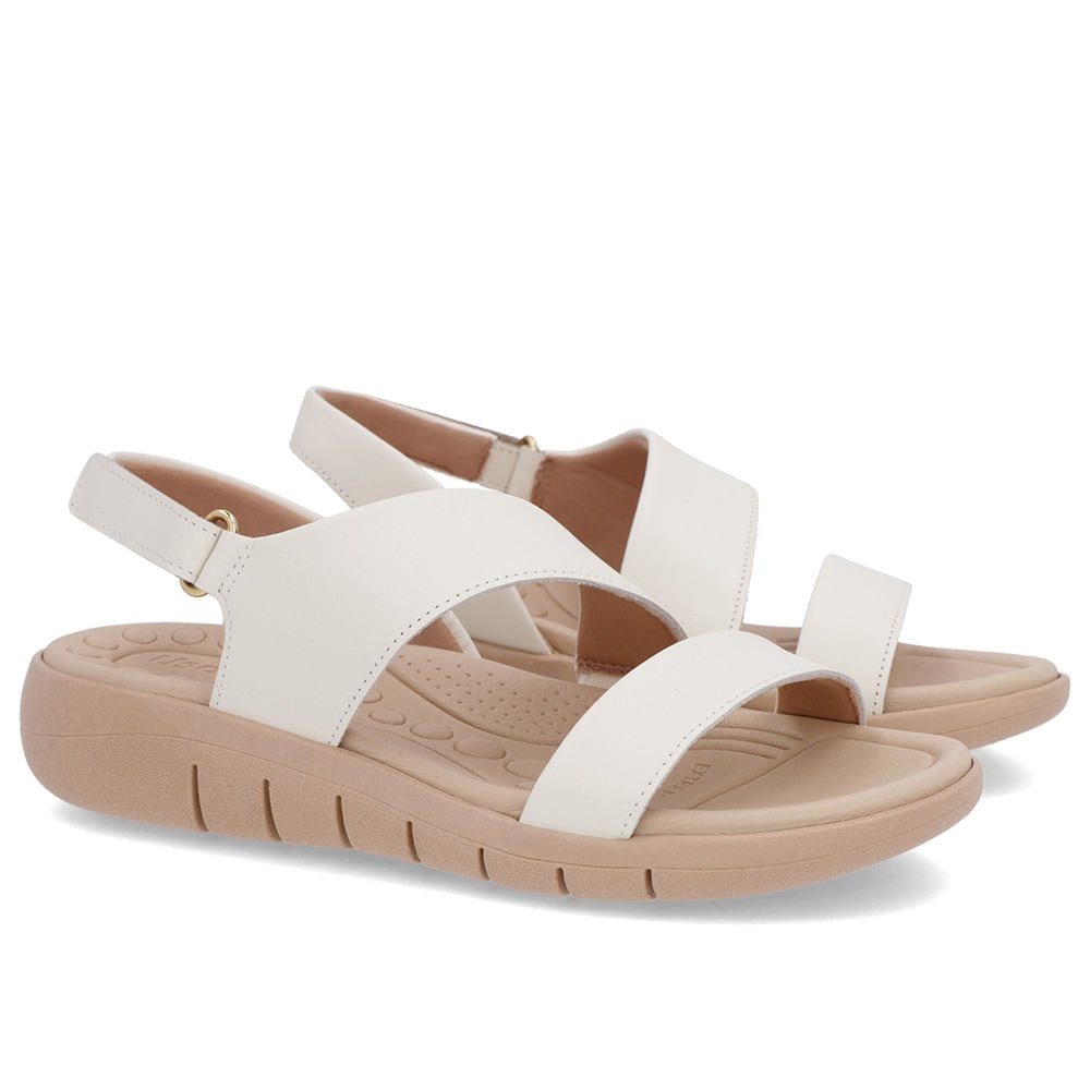 Sandália Couro Branca Marfim Tira Fecho-Flex Branco 2