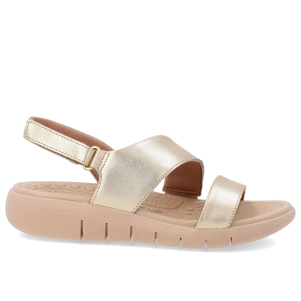Sandália Couro Dourado Tira Fecho-Flex Dourado 1