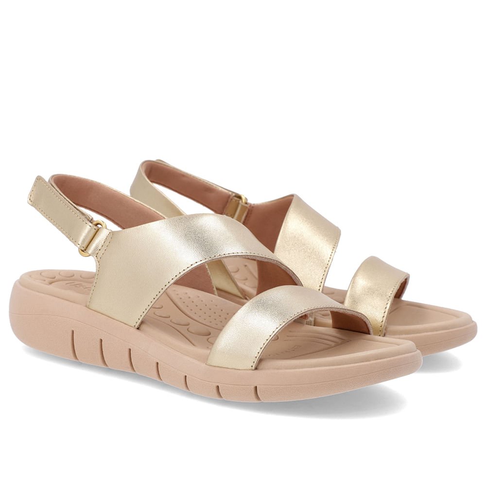 Sandália Couro Dourado Tira Fecho-Flex Dourado 2