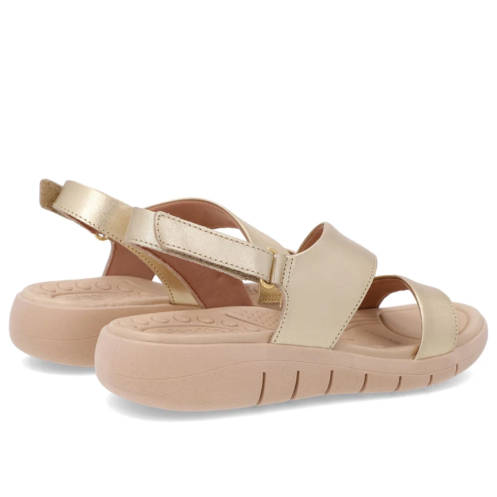 Sandália Couro Dourado Tira Fecho-Flex Dourado 3