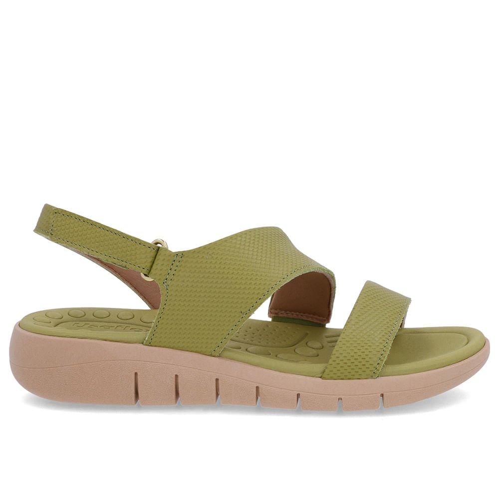 Sandália Couro Verde Tira Fecho-Flex