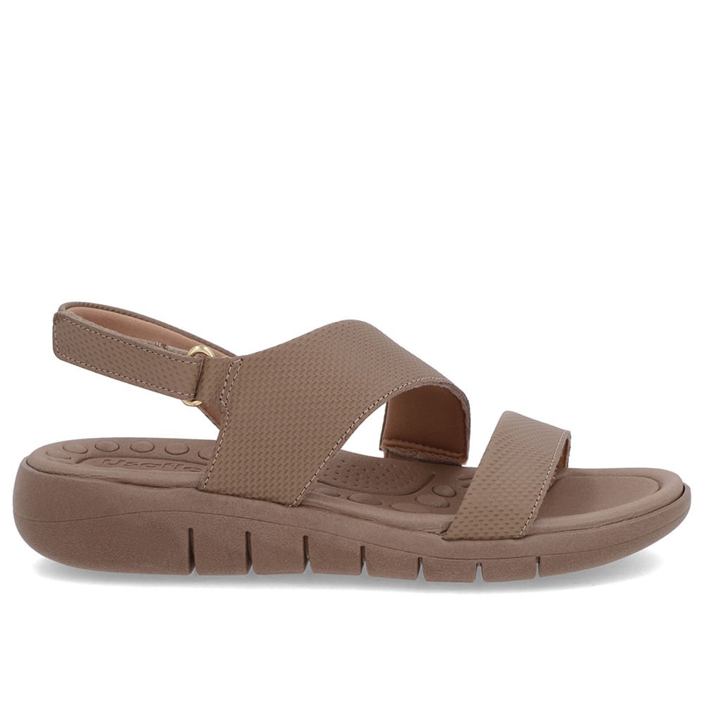 Sandália Couro Marrom Claro Tira Fecho-Flex