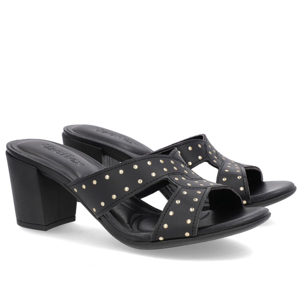 Tamanco Bloco Couro Preto Rebite Preto 2