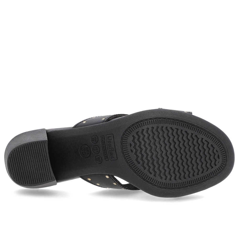 Tamanco Bloco Couro Preto Rebite Preto 5