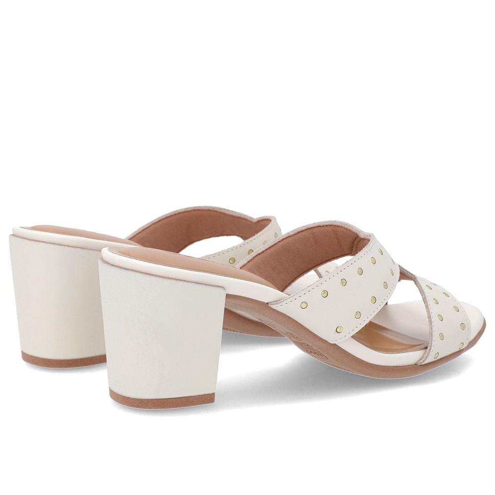 Tamanco Bloco Couro Branco Marfim Rebite Branco 3