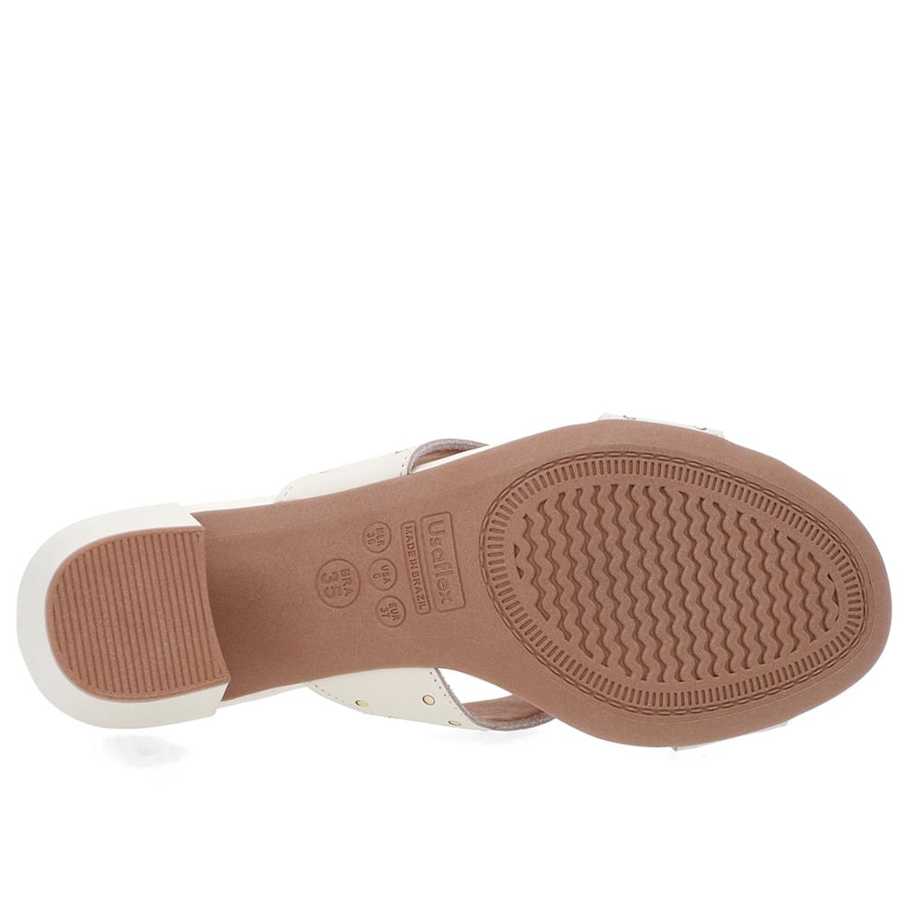 Tamanco Bloco Couro Branco Marfim Rebite Branco 5