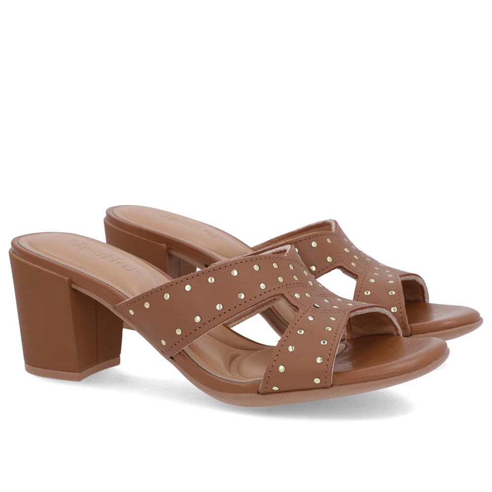 Tamanco Bloco Couro Marrom Rebite Marrom 2