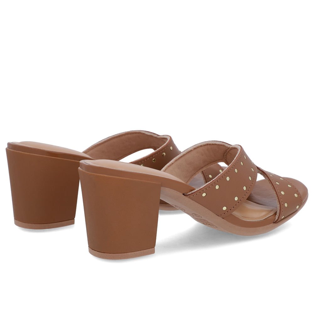 Tamanco Bloco Couro Marrom Rebite Marrom 3