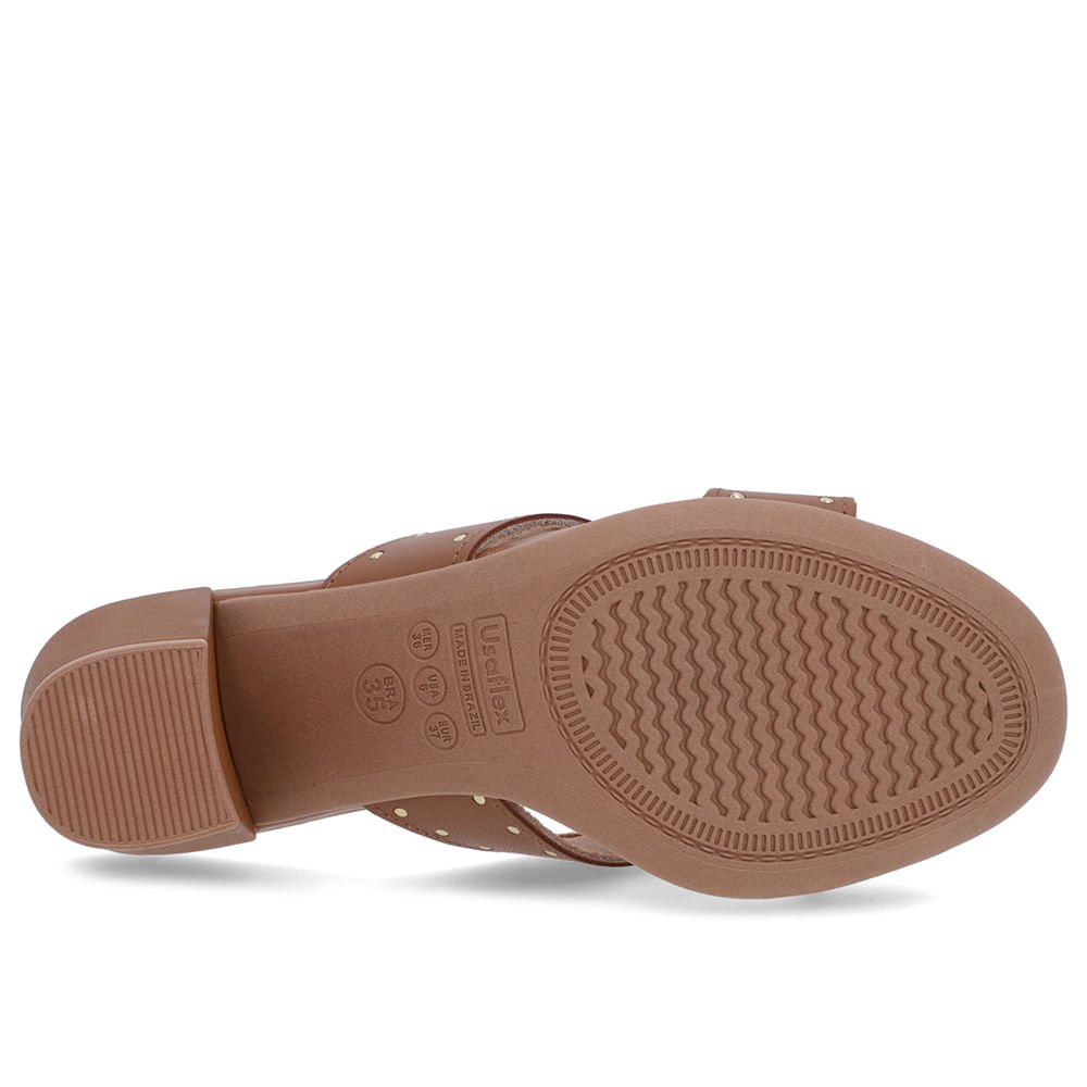 Tamanco Bloco Couro Marrom Rebite Marrom 5