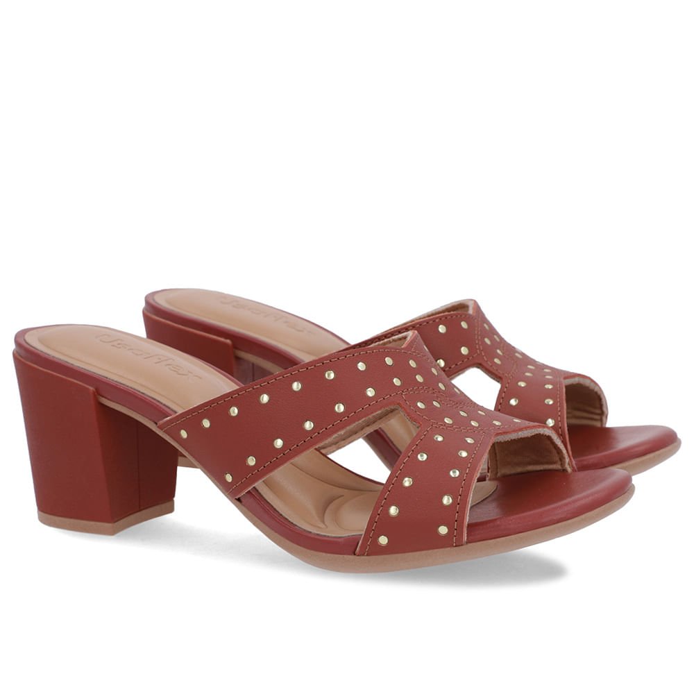 Tamanco Bloco Couro Marrom Rebite Marrom 2