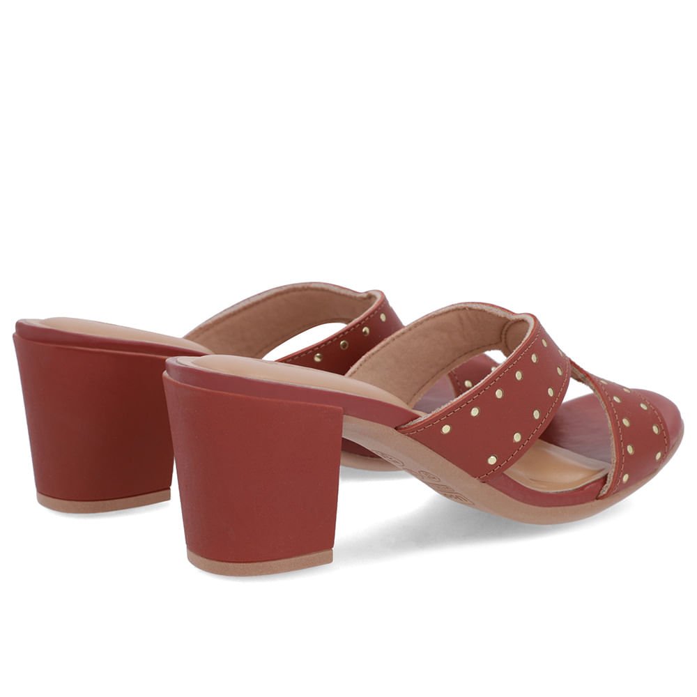 Tamanco Bloco Couro Marrom Rebite Marrom 3