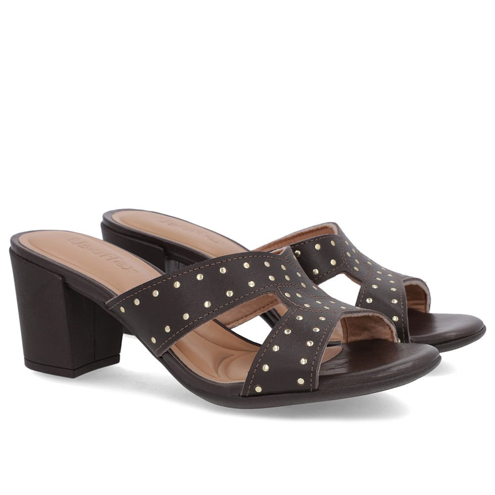 Tamanco Bloco Couro Marrom Rebite Marrom 2