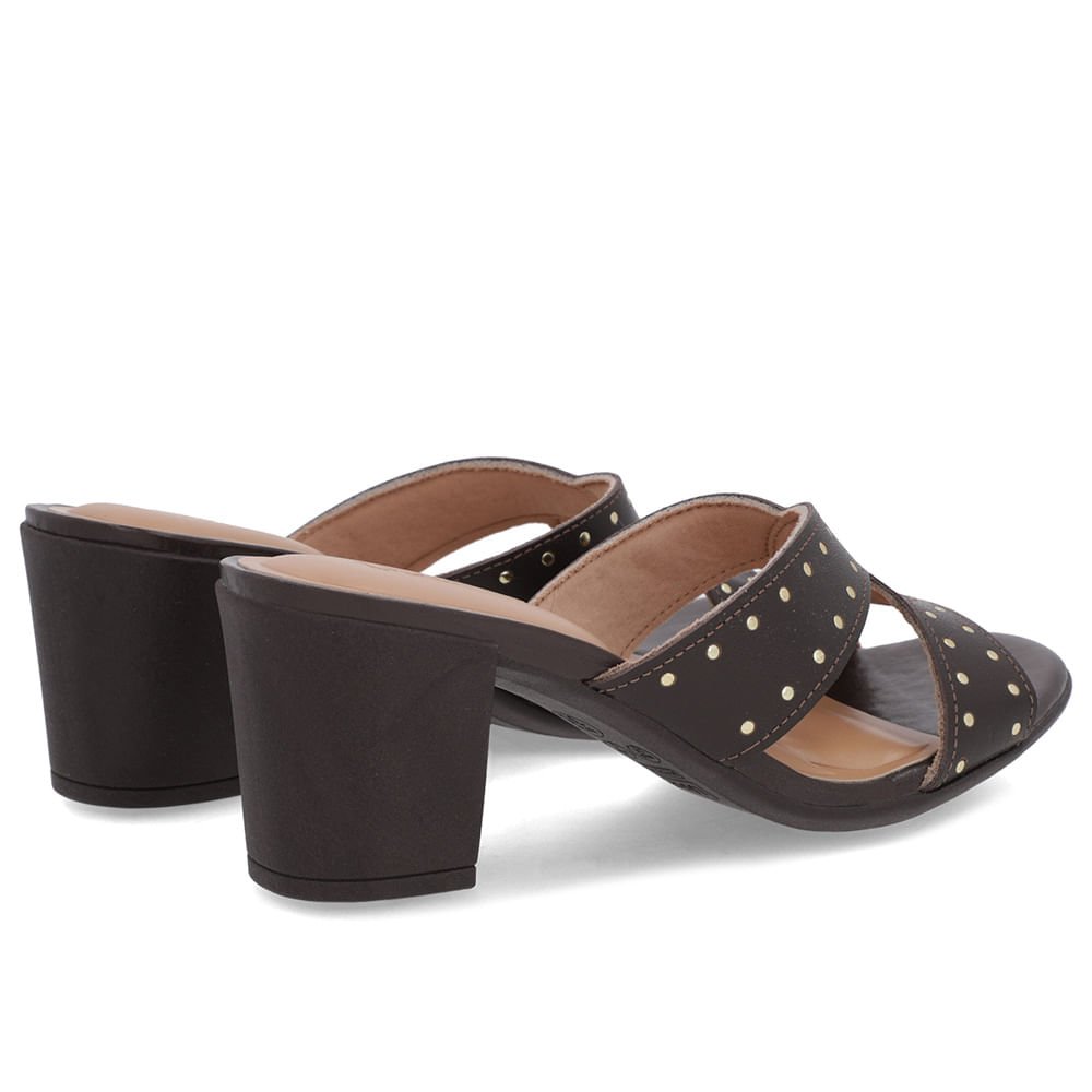 Tamanco Bloco Couro Marrom Rebite Marrom 3