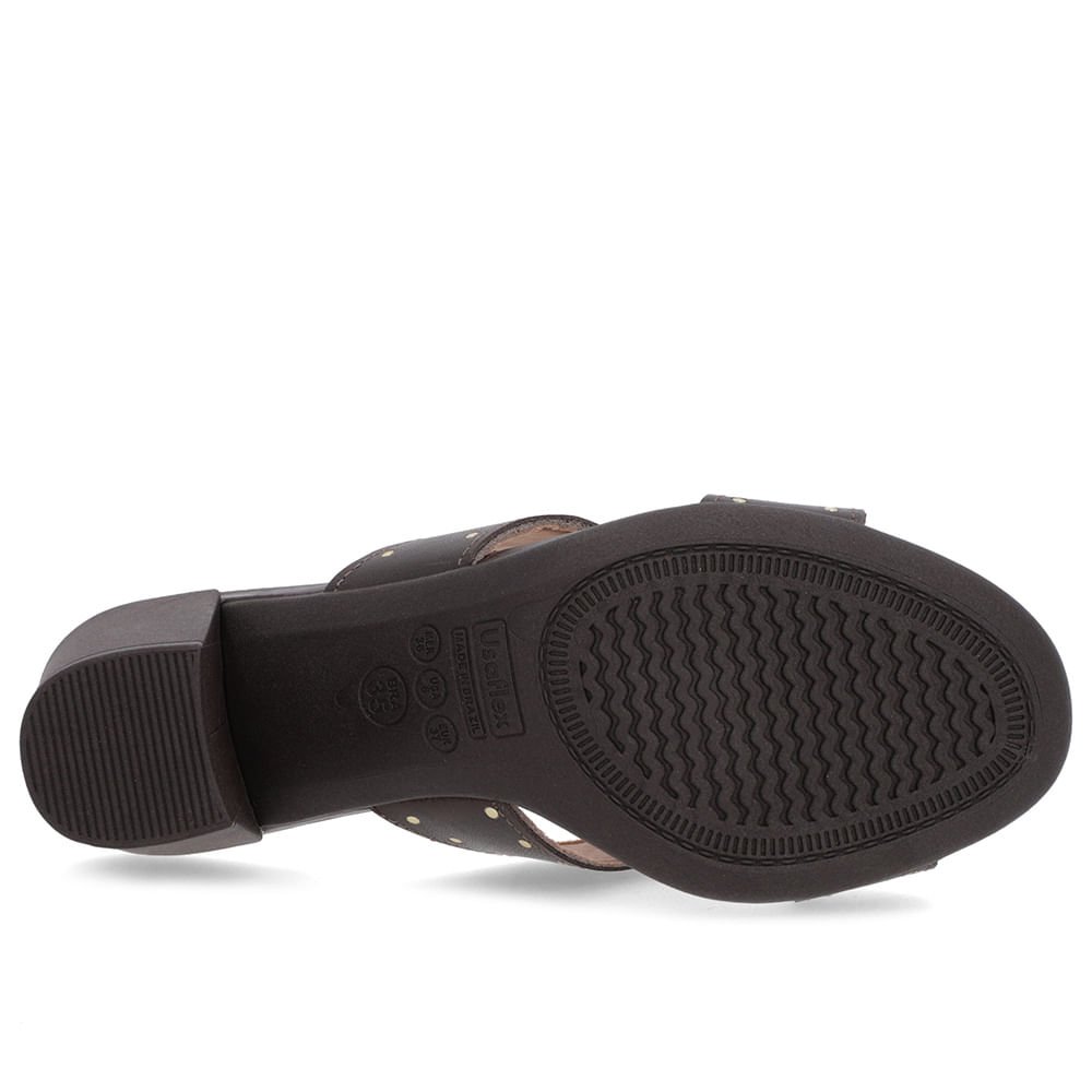 Tamanco Bloco Couro Marrom Rebite Marrom 5