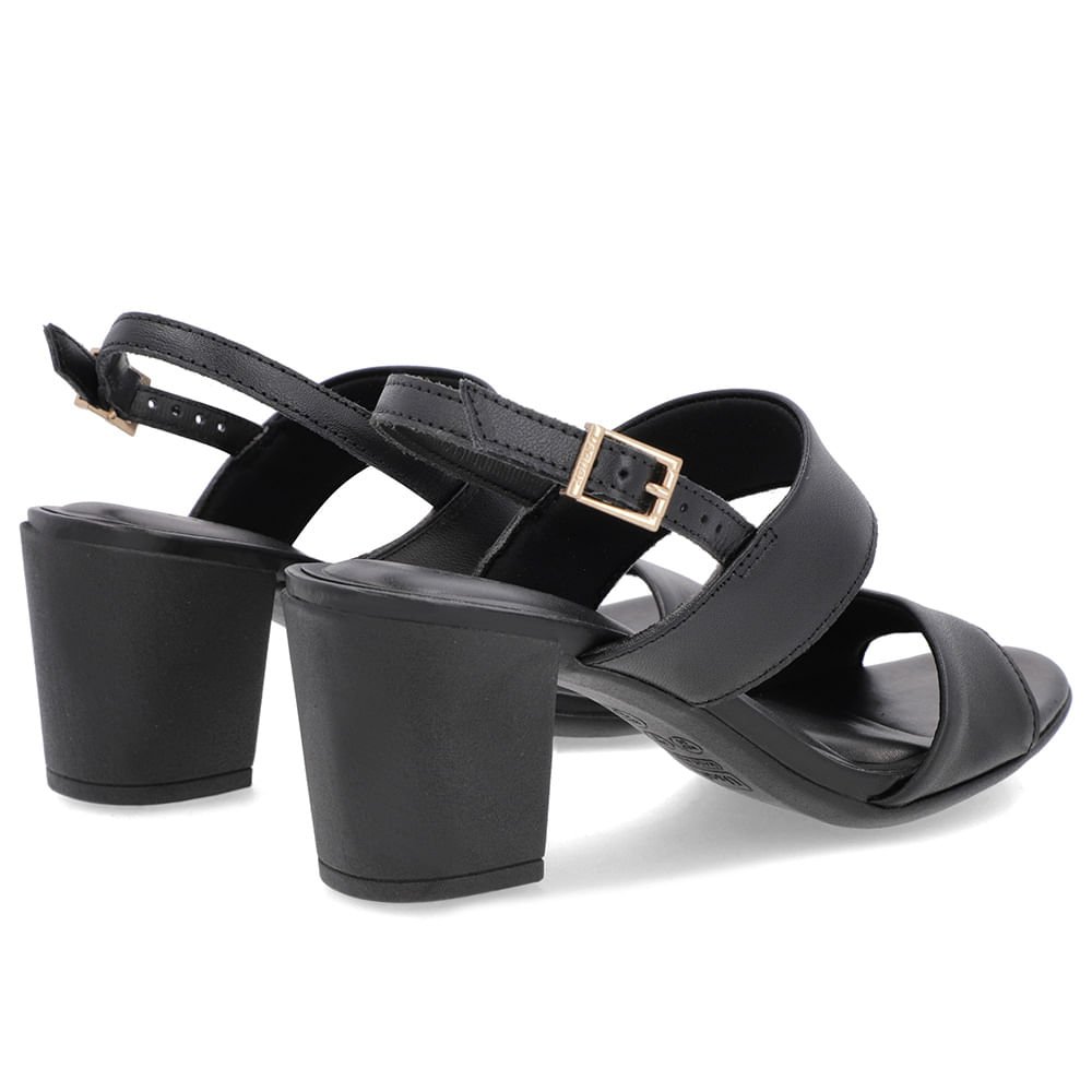Sandália Couro Preta Tiras Salto Bloco Preto 3