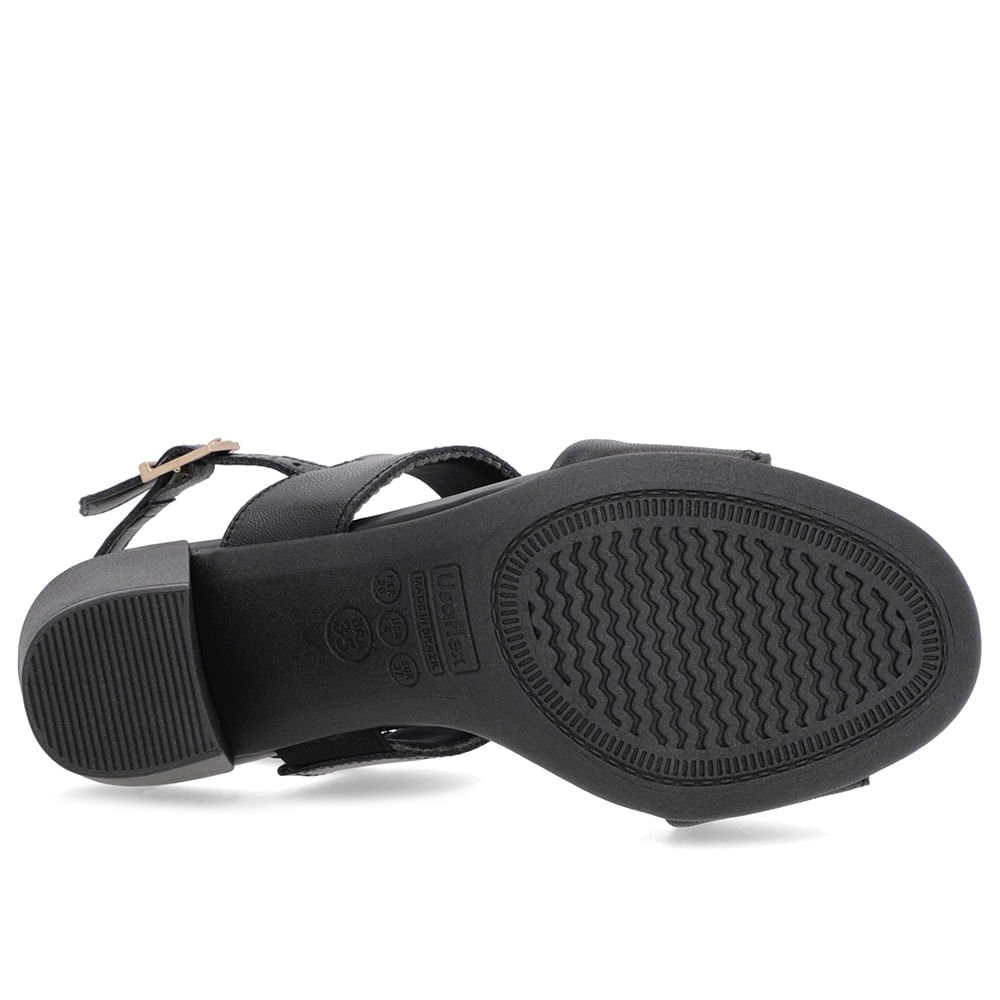 Sandália Couro Preta Tiras Salto Bloco Preto 5