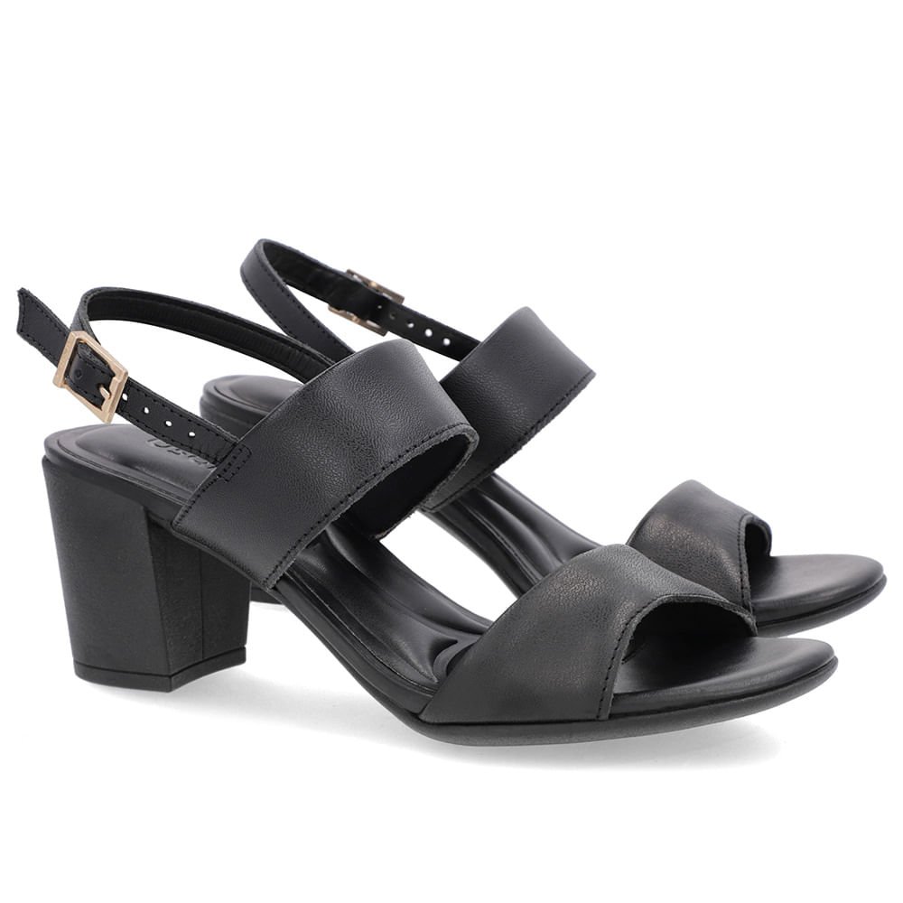 Sandália Couro Preta Tiras Salto Bloco Preto 2