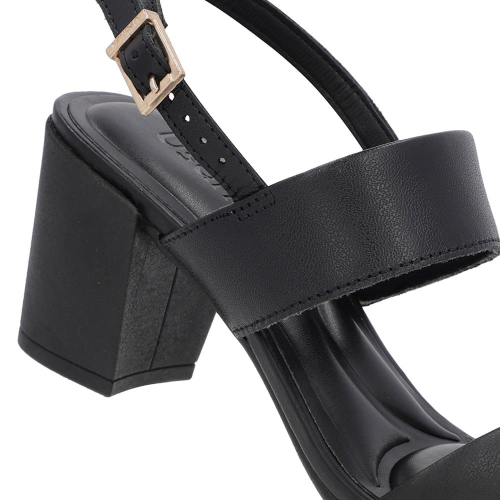 Sandália Couro Preta Tiras Salto Bloco Preto 4