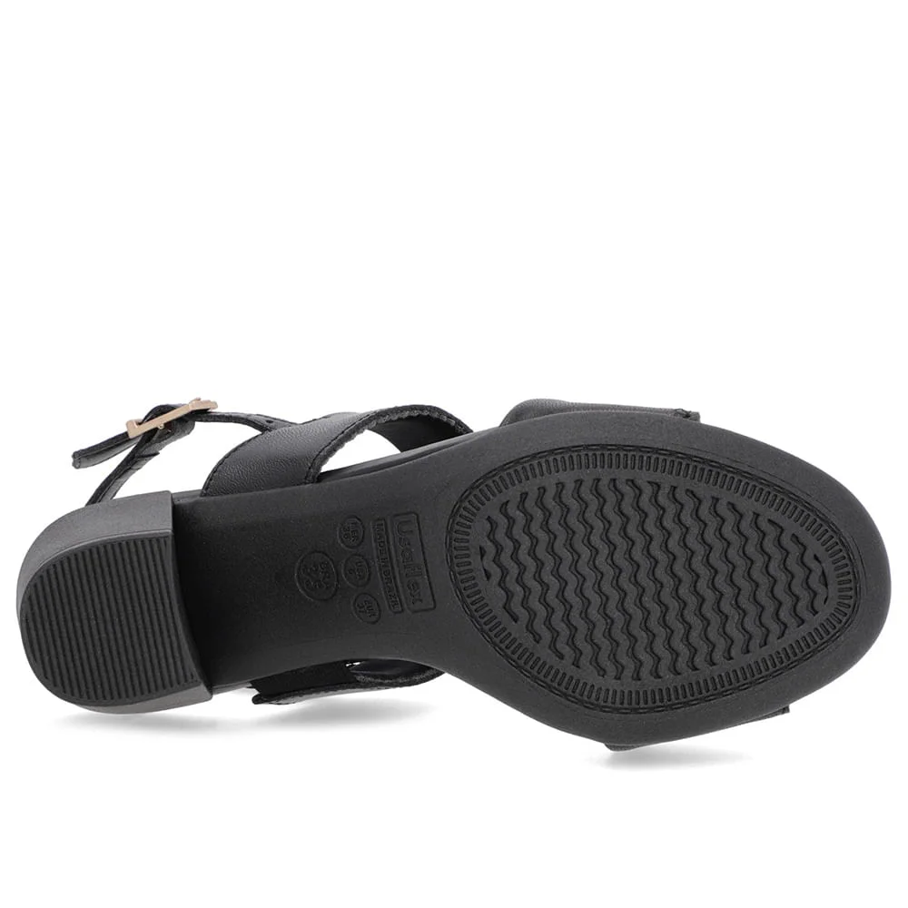 Sandália Couro Preta Tiras Salto Bloco Preto 5