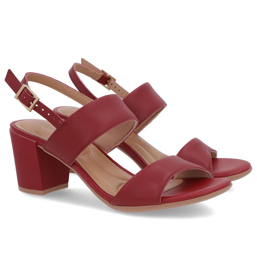 Sandália Couro Vermelha Tiras Salto Bloco Vermelho 2