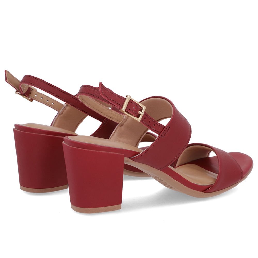 Sandália Couro Vermelha Tiras Salto Bloco Vermelho 3