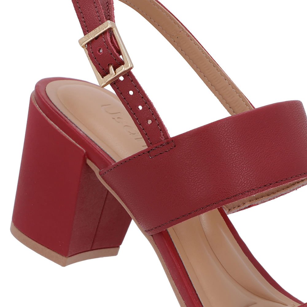 Sandália Couro Vermelha Tiras Salto Bloco Vermelho 4