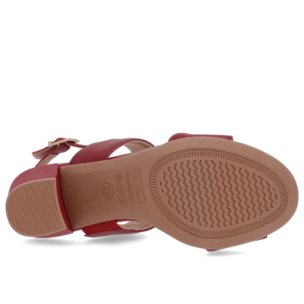 Sandália Couro Vermelha Tiras Salto Bloco Vermelho 5