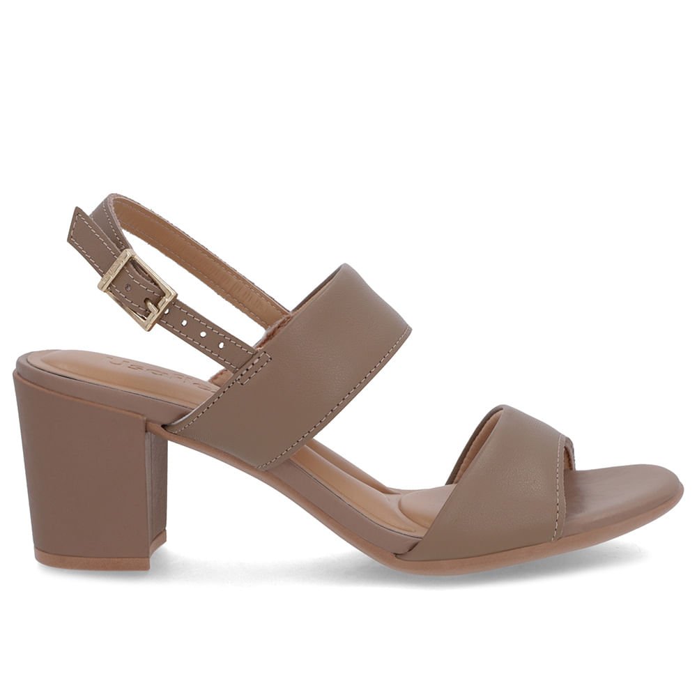 Sandália Couro Marrom Claro Tiras Salto Bloco