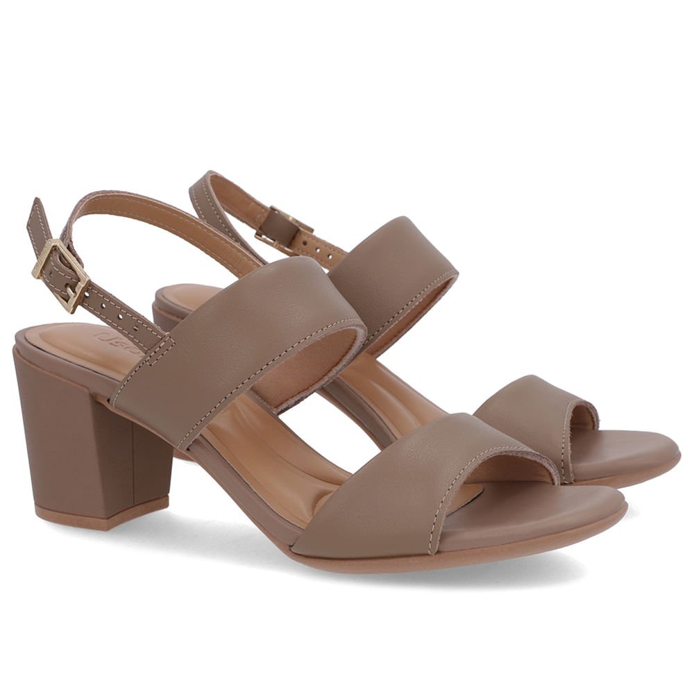 Sandália Couro Marrom Claro Tiras Salto Bloco Marrom 2